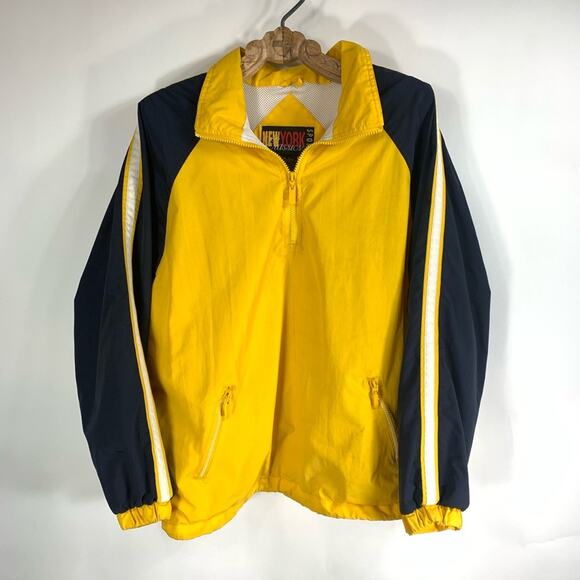 Vintage Pullover Windbreaker Yellow Navy Blue Large.35 - Picture 1 of 4